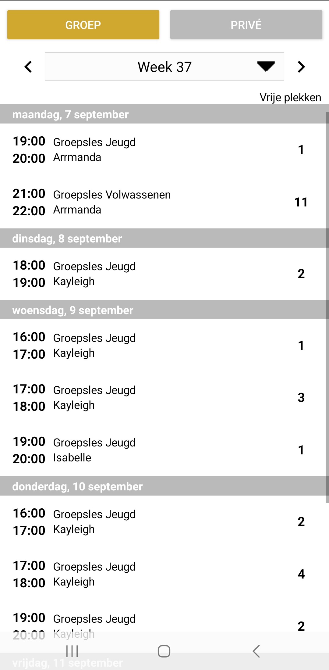 ManegePlan-app mockup, tweede scherm